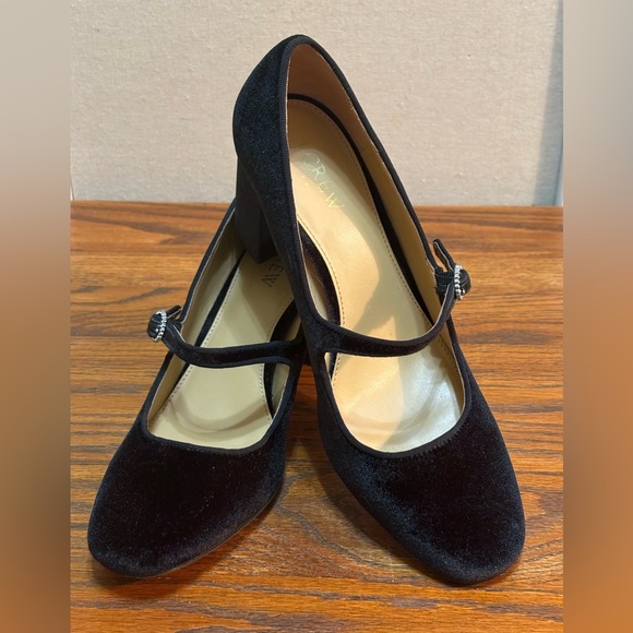 J.Crew Black Velvet Mary Jane’s W/ Rhinestone Buckle.Party Shoe. Woman’s Size 8 - Picture 9 of 14